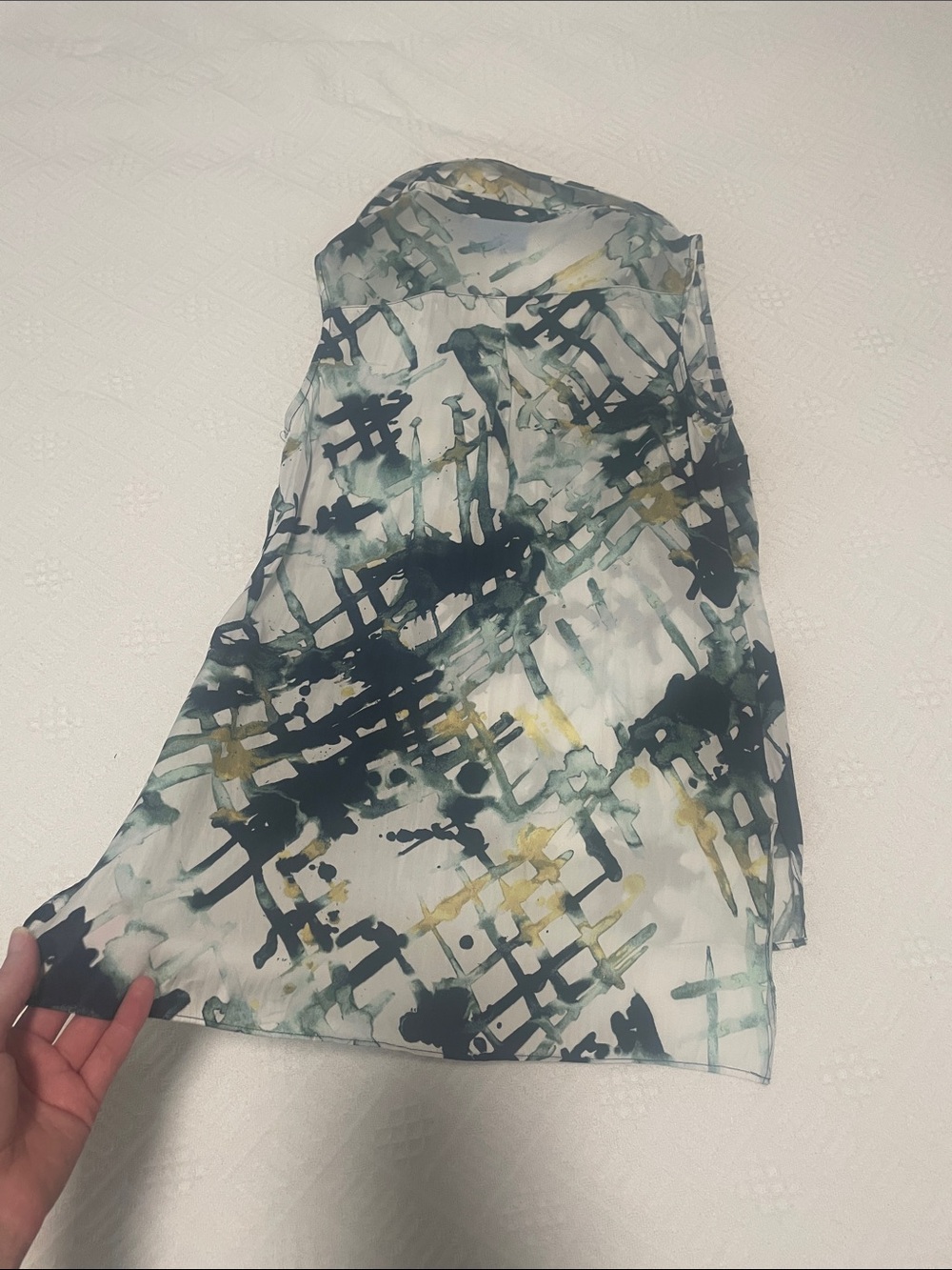 🖤5/$25 Vera wang silky Sleeveless Abstract Print Layered Blouse Blue Green White - Picture 16 of 17